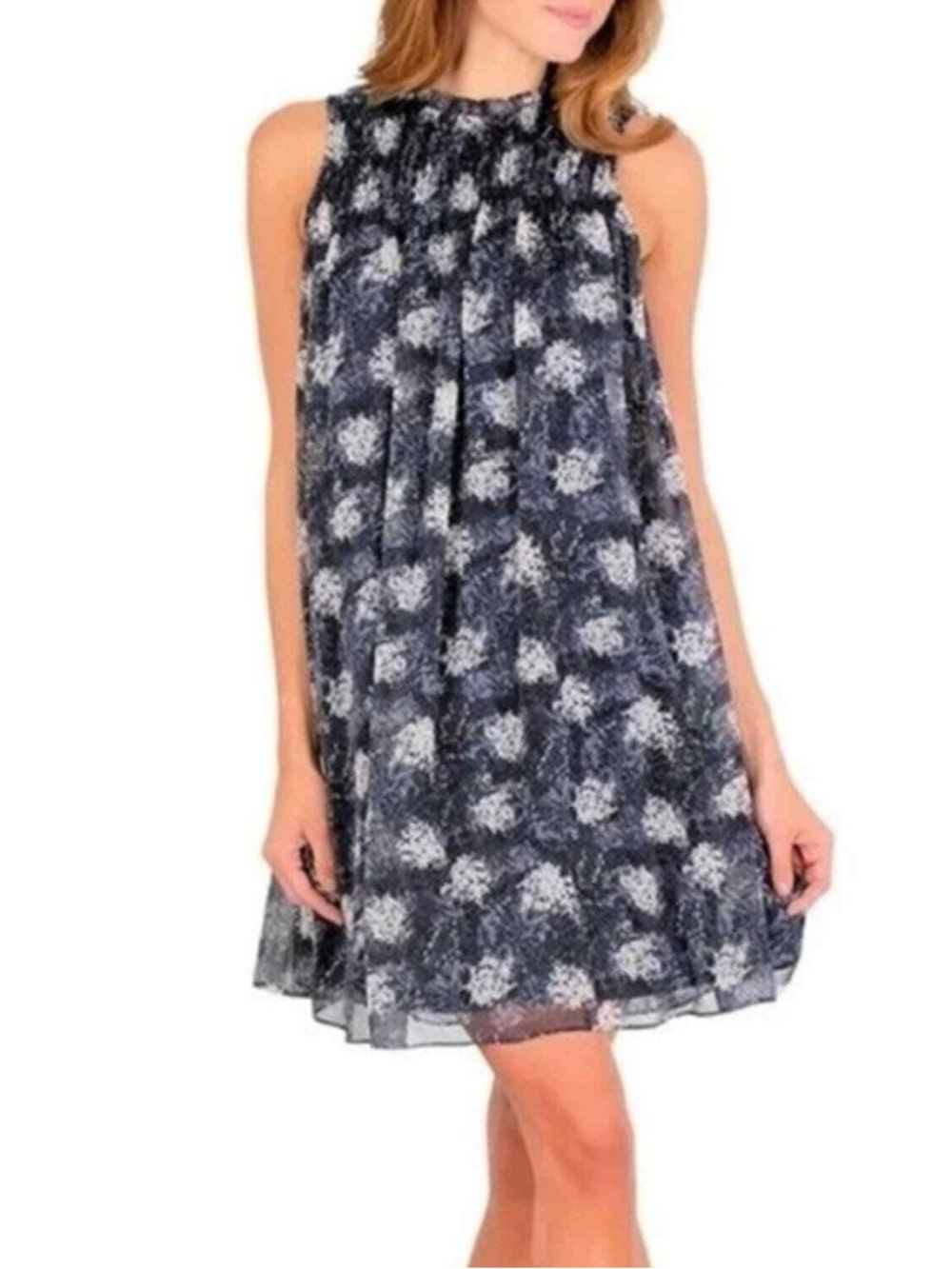 Joie Baltic Print Navy and Gray Sleeveless Printed Mini Dress, Size Small